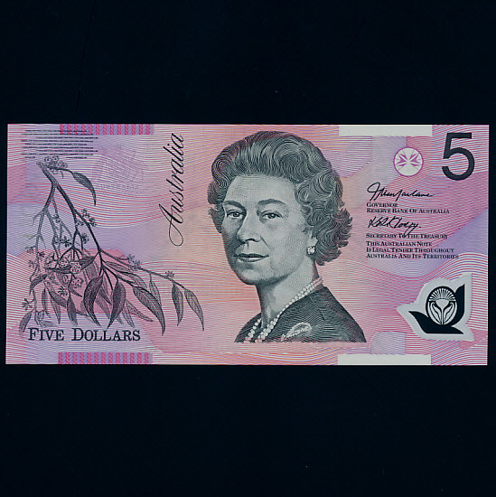 AUSTRALIA-Ʈϸ-QUEEN ELIZABETH 2-5 DOLLARS-POLYMER PLASTIC PAPER-1995