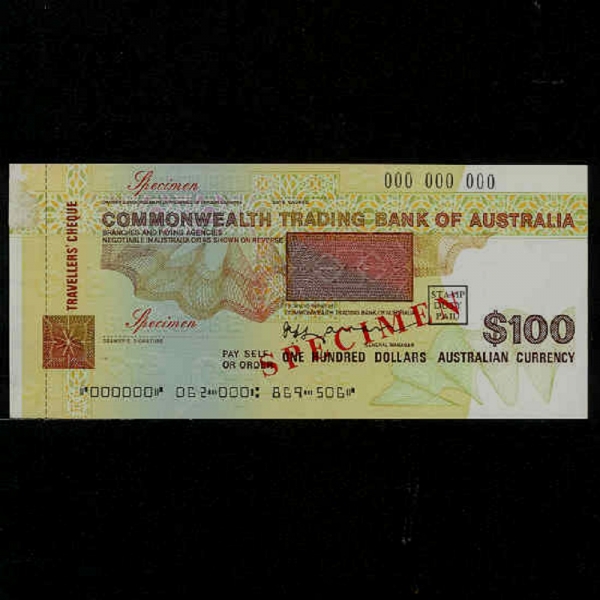 AUSTRALIA-Ʈϸ-SPECIMEN-TRAVEL CHEQUE-100 DOLLARS