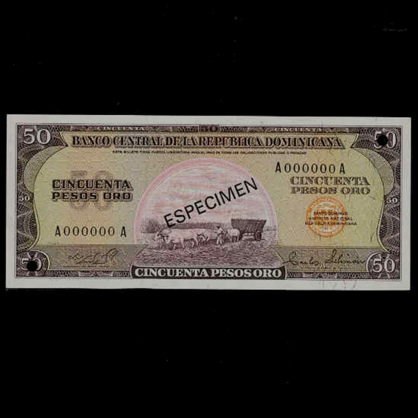 DOMINICA REPUBLIC-̴īȭ-P112s-SPECIMEM(߾)-OX CART(ޱ)-50 PESOS ORE-1975
