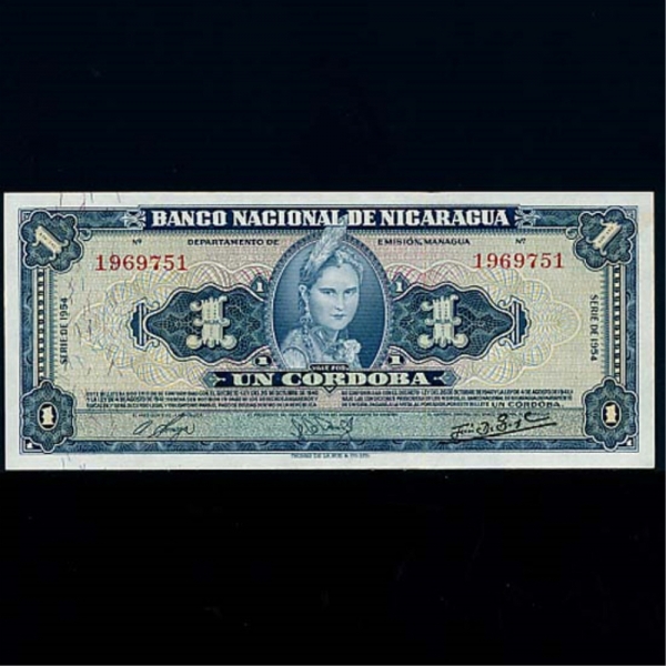 NICARAGUA-ī-P99a-INDIAN GIRL-1 CORDOBA-1954
