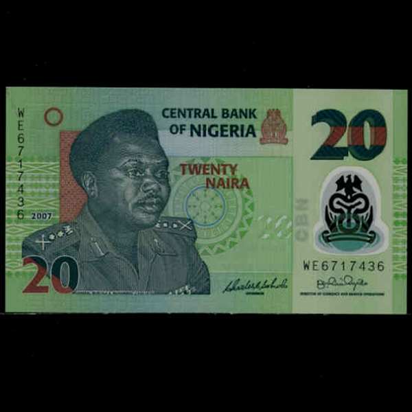 NIGERIA--P34b-GENERAL MURTALLA R.MUHAMMED(ġ)-POLYMER PLASTIC PAPER-20 NAIRA-2007