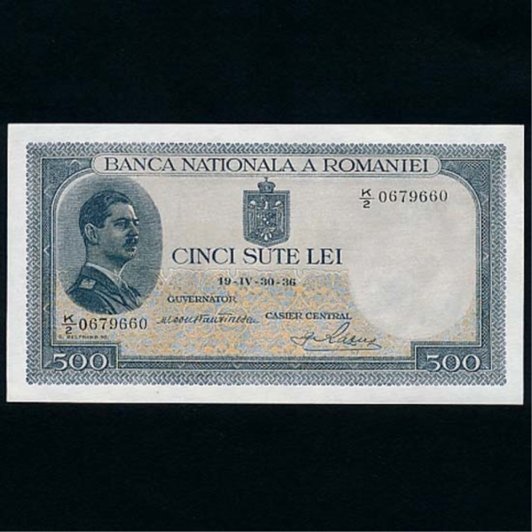 ROMANIA-縶Ͼ-P42a-KING CAROL 2(ĳ 2-)-500 LEI-1936