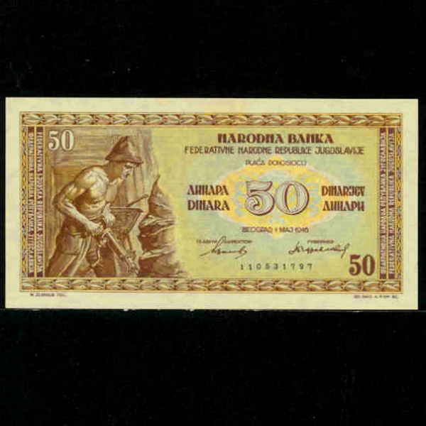 YUGOSLAVIA-κ-P64b-MINER-50 DINARA-1946