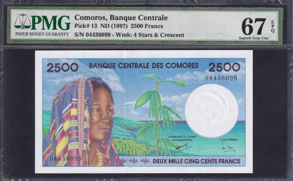 COMOROS-ڸ-PMG67-2,500 FRANCS-#13-1997