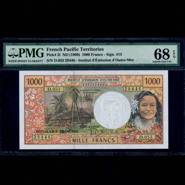 FRENCH PACIFIC TERRITORIES- 籺-PMG68-1,000 FRANCS-#21-1996