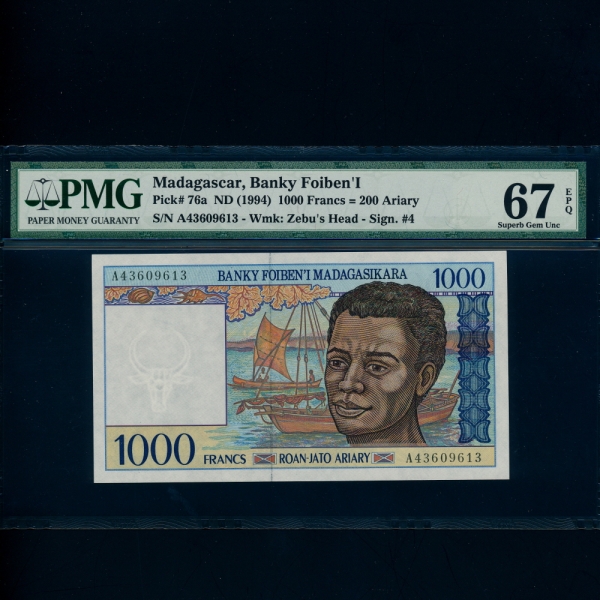 MADAGASCAR-ٰī-PMG67-1,000 FRANCS-#76a-1994