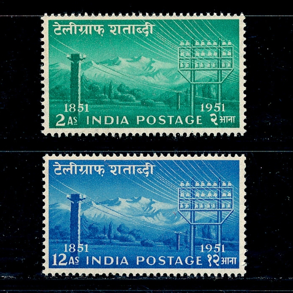 INDIA(ε)-#246~7(2)-TELEGRAPH POLES OF 1851 AND 1951()-1953.11.1