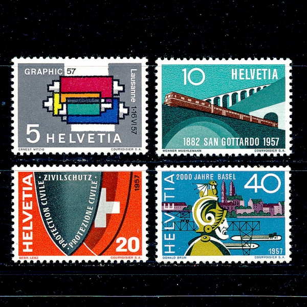 SWITZERLAND()-#359~362(4)-GRAPHIC ARTS,TRAIN(׷ Ʈ,ö)-1957.2.27