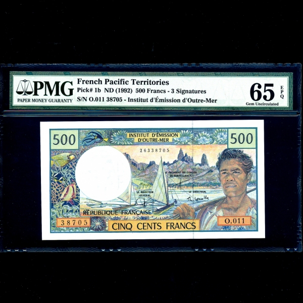 FRENCH PACIFIC TERRITORIES(  )-#1b-PMG65-NO.38705-500 FRANCS-1992 