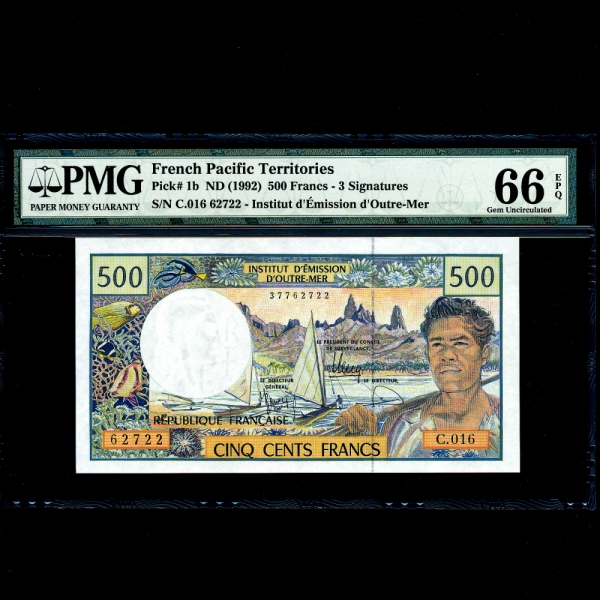 FRENCH PACIFIC TERRITORIES(  )-#1b-PMG66-NO.62722-500 FRANCS-1992