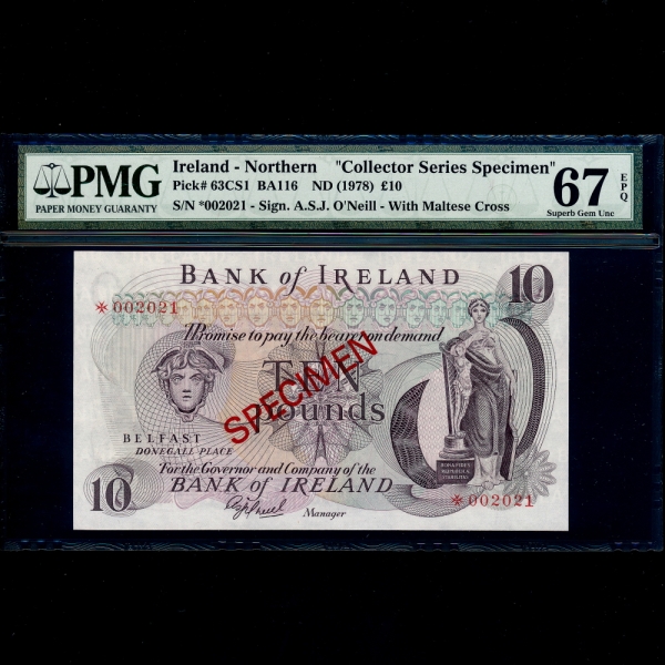 IRELAND(ϾϷ)-#63CS1-PMG67-SPECIMEN-NO.002021-10 POUNDS-1978