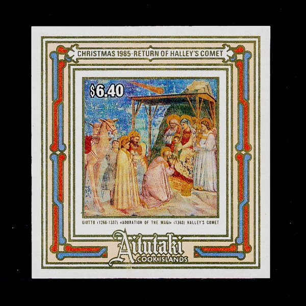 AITUTAKI(ŸŰ)-SOUVENIR SHEET-#386-$6.40-ADORATION OF THE MAGI. BY GIOTTO DI BONDONE( ,)-1985.11.15
