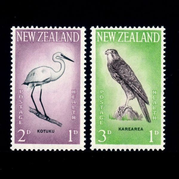 NEW ZEALAND(뉴질랜드)-#B61~2(2종)-GREAT WHITE EGRET AND NEW ZEALAND FALCON(큰 백로,뉴질랜드 팔콘)-1961.8.2일