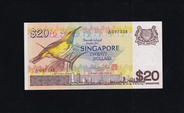 SINGAPORE-̰-P12-YELLOW BREASTED SUNBIRD(ø )-20 DOLLARS-1979