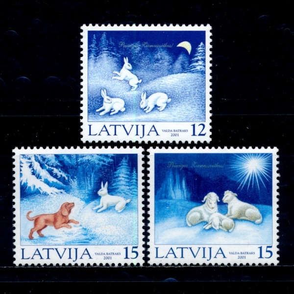 LATVIA(Ʈ)-#540~2(3)-RABBITS, DOG AND LAMBS(䳢,.)-2001.11.22