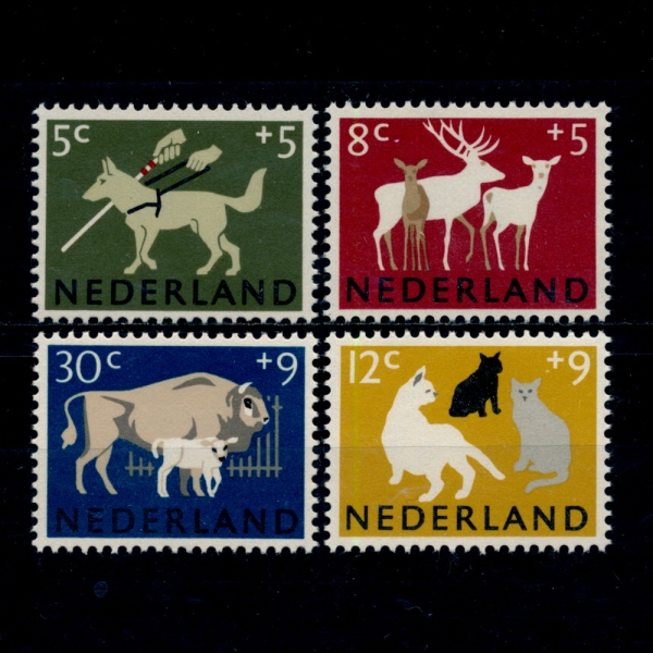 NETHERLANDS(״)-#B388~91(4)-DOG, DEER, KITTEN, BISON(,罿,,)-1964.4.21