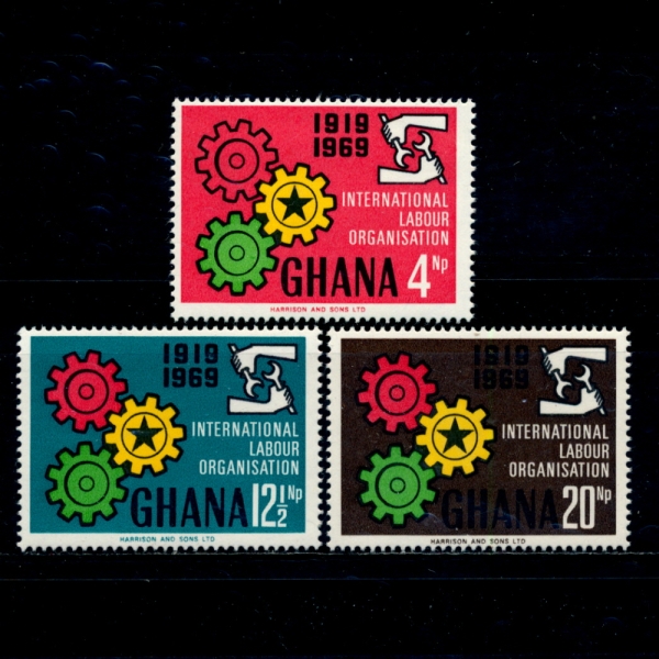 GHANA()-#375~7(3)-COGWHEELS AND ILO EMBLEM(,뵿ⱸ)-1970.1.5