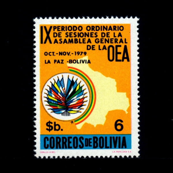 BOLIVIA()-#644-6b-OAS EMBLEM, MAP OF BOLIVIA(ֱⱸ, )-1979.10.22