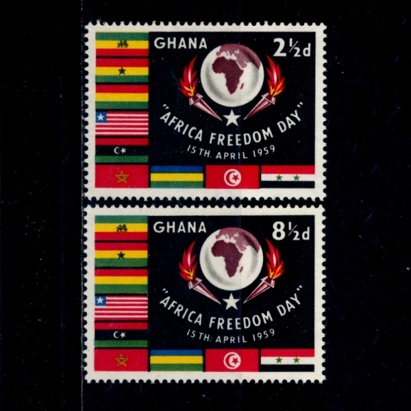 GHANA()-#46~7(2)-FLAGS OF INDEPENDENT STATES OF AFRICA AND GLOBE(ī ,)-1959.4.15