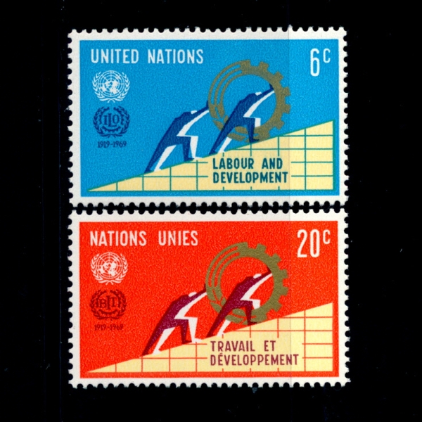 UNITED NATIONS,OFFICES IN NEW YORK( -)-#199~200(2)-ALLEGORY OF LABOR, EMBLEMS OF UN AND ILO(뵿 ȭ, UN  ILO ¡)-1969.6.5