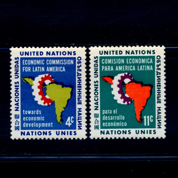 UNITED NATIONS,OFFICES IN NEW YORK( -)-#93~4(2)-COGWHEEL AND MAP OF LATIN AMERICA(Ϲ,ƾ Ƹ޸ī )-1961.9.18