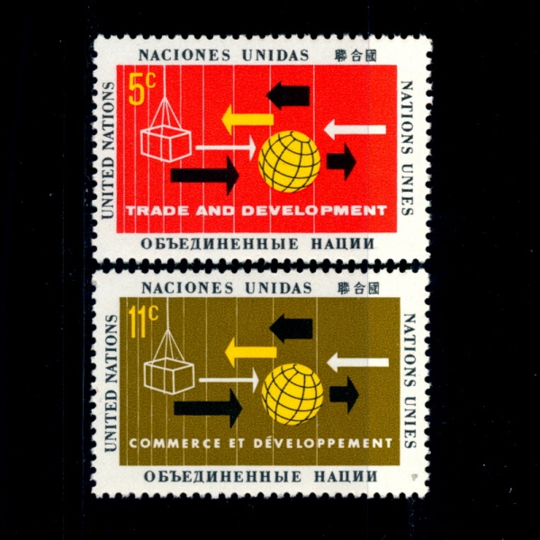UNITED NATIONS,OFFICES IN NEW YORK( -)-#129~30(2)-ARROWS SHOWING GLOBAL FLOW OF TRADE(۷ι  帧 ִ ȭǥ)-1964.6.15