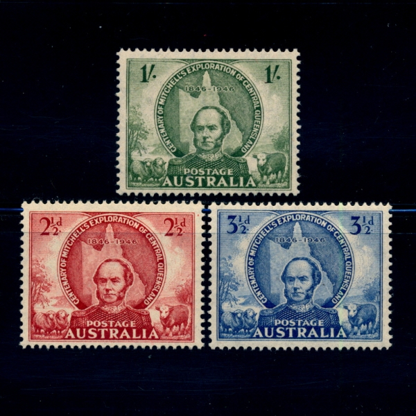 AUSTRALIA(Ʈϸ)-#203~5(3)-SIR THOMAS MITCHELL AND MAP OF QUEENSLAND(丶  ÿ,񷣵 )-1946.10.14