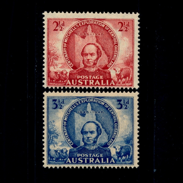 AUSTRALIA(Ʈϸ)-#203~4(2)-SIR THOMAS MITCHELL AND MAP OF QUEENSLAND(丶  ÿ,񷣵 )-1946.10.14