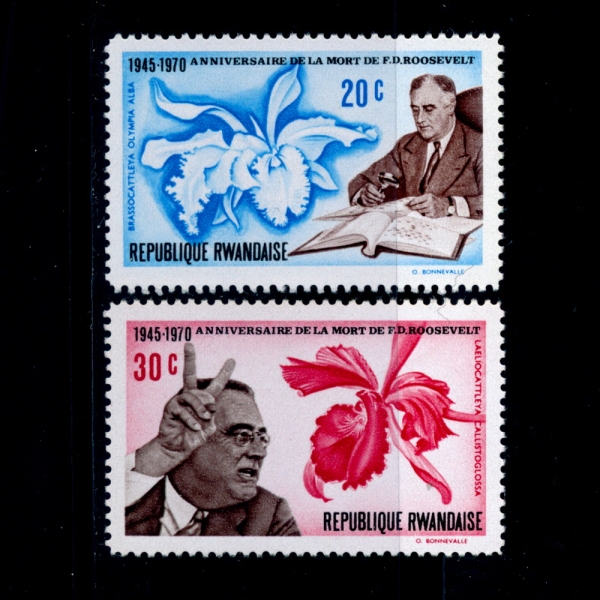 RWANDA(ϴ)-#381~2(2)-FRANKLI D. ROOSEVELT AND ORCHIDS(Ŭ Ʈ,)-1970.12.21