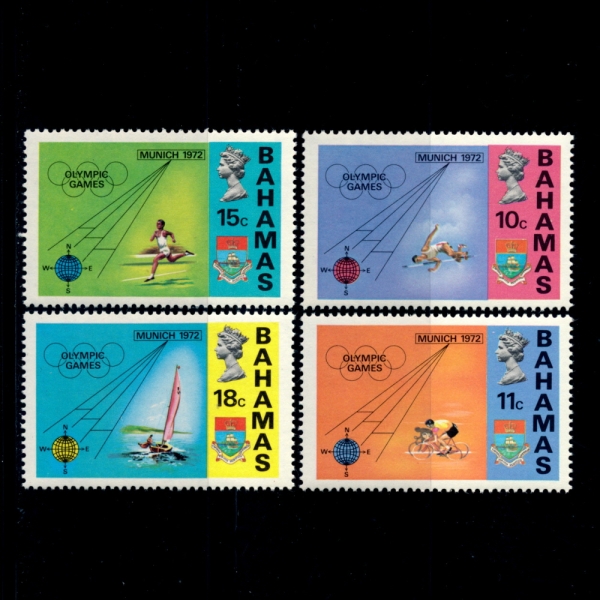 BAHAMAS(ϸ)-#335~8(4)-OLYMPIC RINGS, COMPASS, ARMS OF BAHAMAS(ø ɺ,Ľ,)-1972.6.27