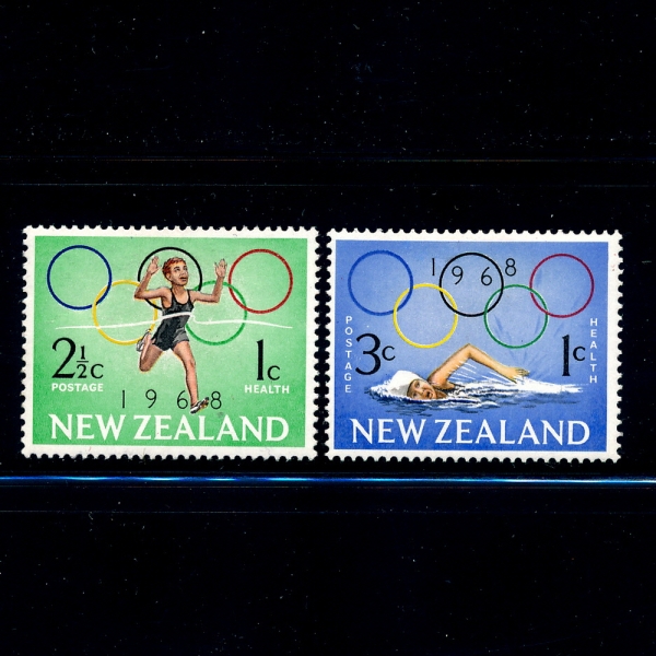 NEW ZEALAND()-#B75~6(2)-BOY RUNNING, GIRL SWIMMING AND OLYMPIC RINGS(,,ø )-1968.8.7