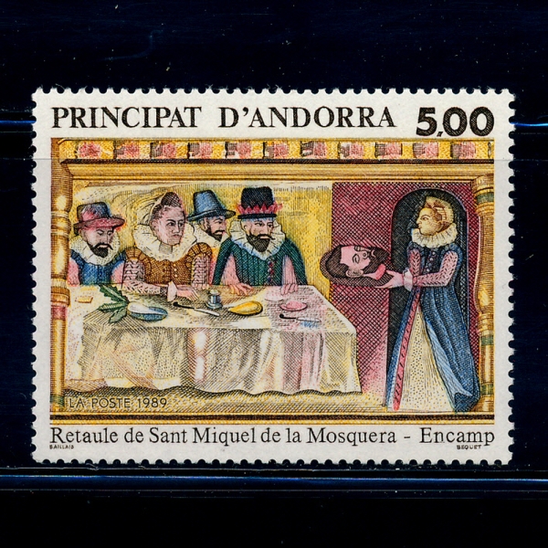 ANDORRA,FRENCH ADMIN.(ȵ )-#378-5f-SCENE OF SALOME FROM THE RETABLE OF ST. MICHAEL OF MOSQUERA, ENCAMP(θ,õ Ŭ)-1989.10.14