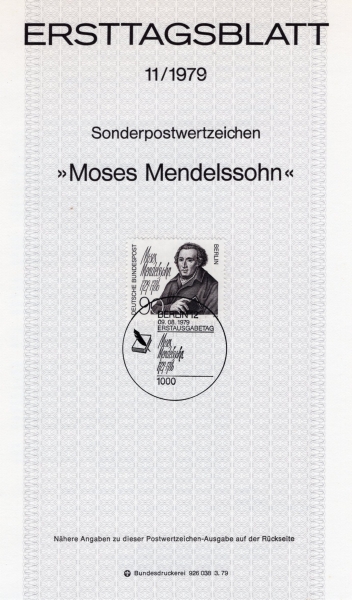 GERMAN OCCUPATION STAMPS()-#9N429-90pf-MOSES MENDELSSOHN( ൨)- ߽øī(MAXIMUMCARD)-1979.8.9
