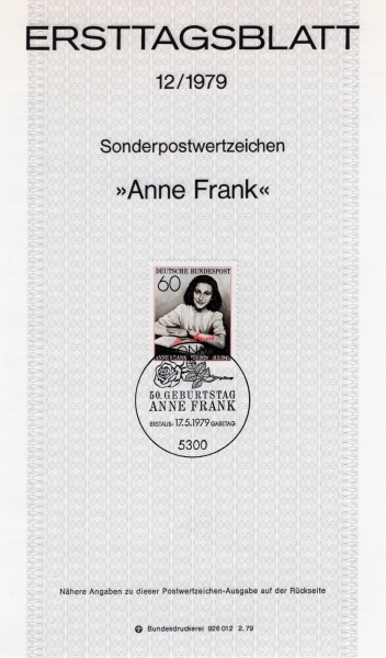 GERMANY()-#1293-60pf-ANNE FRANK(Ƴڸ  ũ)- ߽øī(MAXIMUMCARD)-1979.5.17