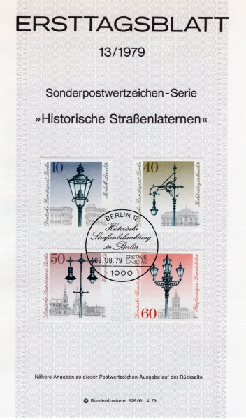 GERMAN OCCUPATION STAMPS()-#9N430~3(4)-HISTORIC STREET LANTERNS( Ÿ )- ߽øī(MAXIMUMCARD)-1979.8.9